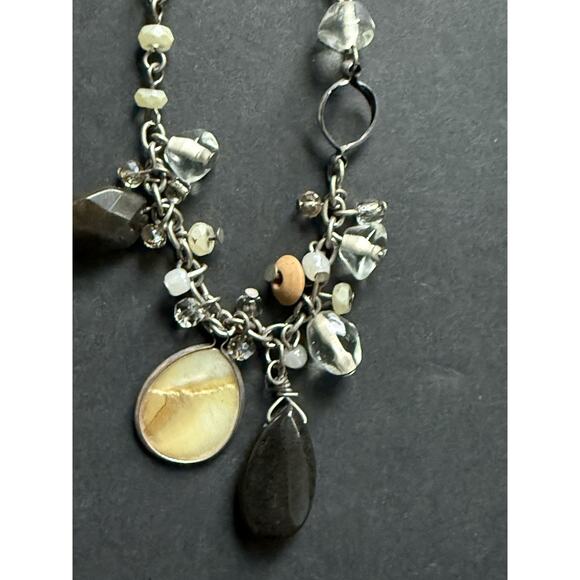Chicos Chunky Beaded Necklace Silvertone Long Stackable Boho Statement Festival - Picture 8 of 9